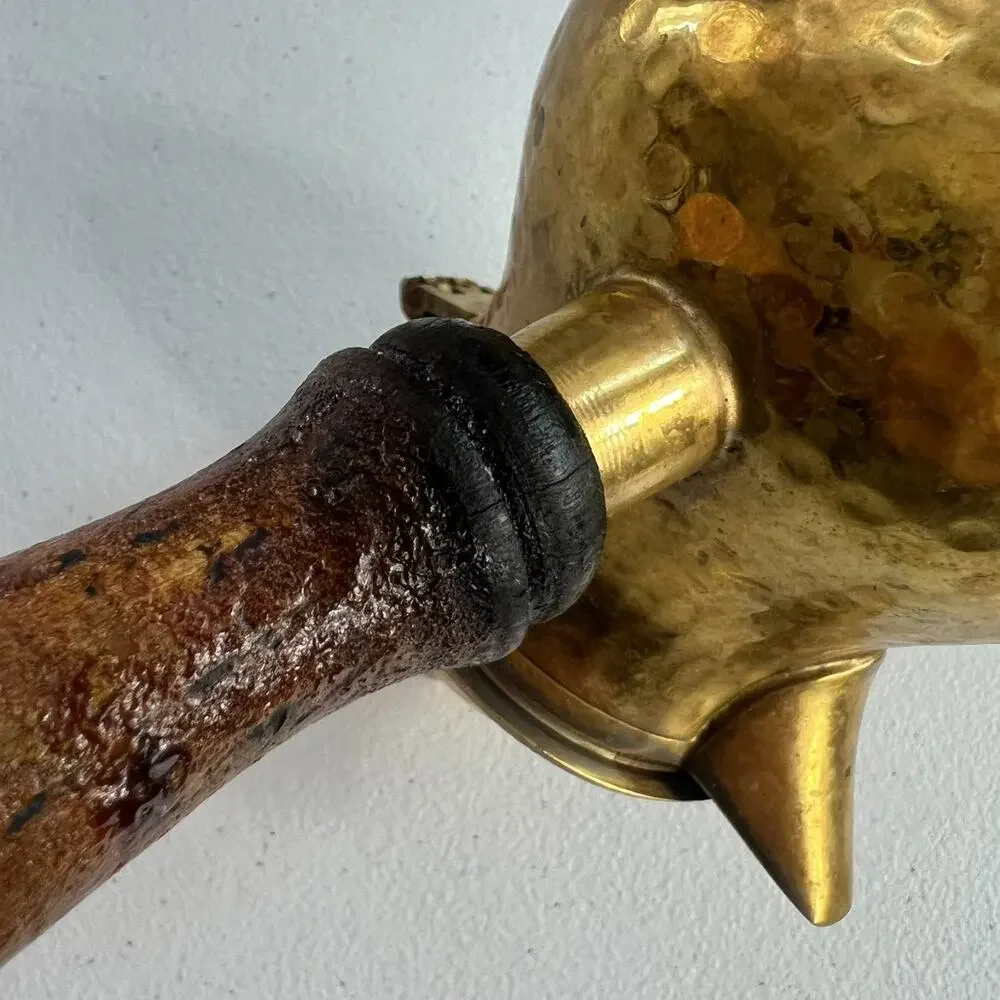 Alpine Cuisine Coffee Pot Wood Handle Aramco Imports Hammered Brass